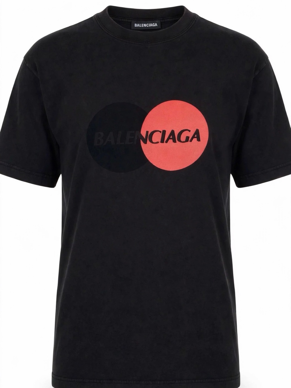 Balenciaga Black Oversized Tee with Coral-Red Overlay Logo